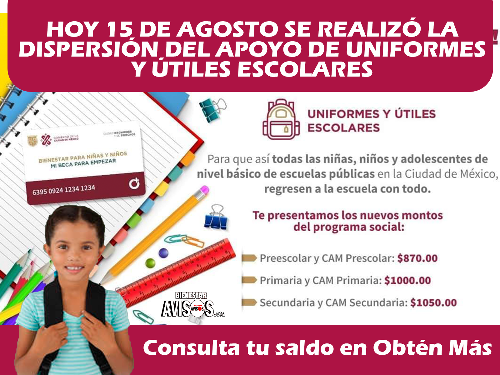 Tarjeta Informativa – Reciben niñas, niños y adolescentes apoyo para “Uniformes y Útiles Escolares”