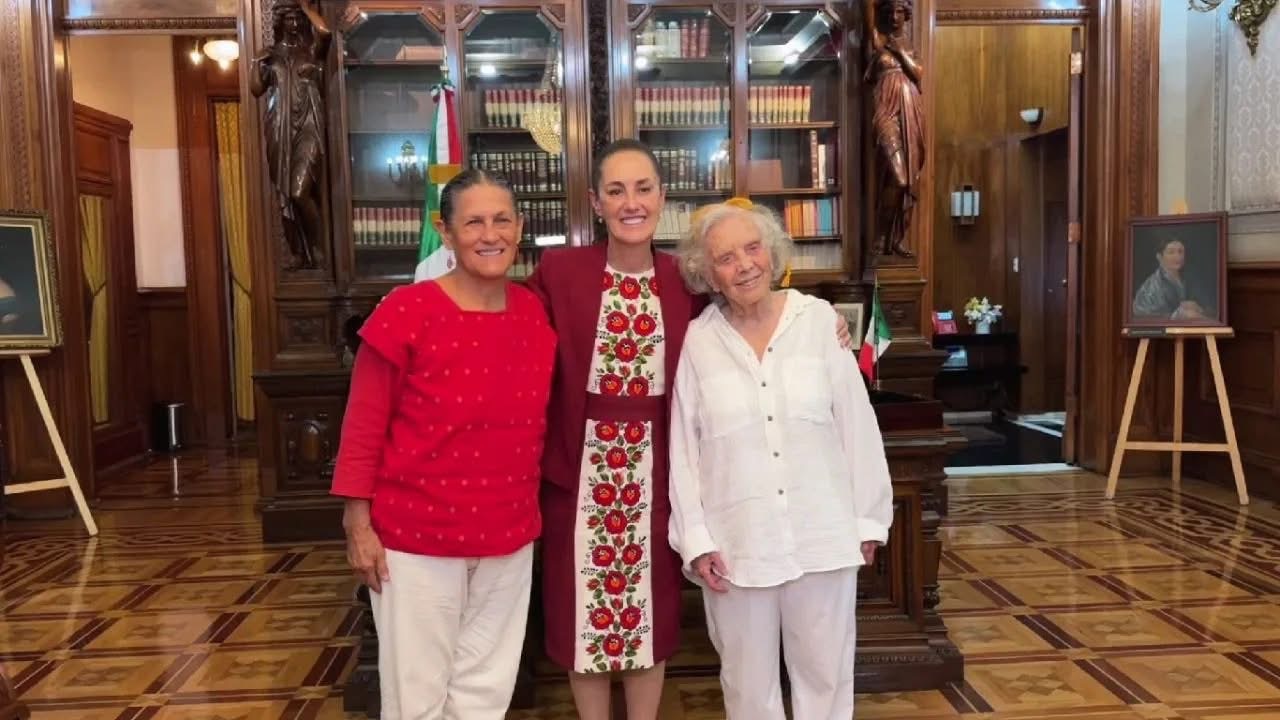 Sheinbaum recibe a Poniatowska y Jesusa Rodríguez en Palacio Nacional